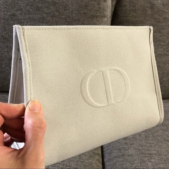 Dior Beauty Pouch Makeup Bag Light Grey Medium Canvas Authentic - Picture 1 of 15